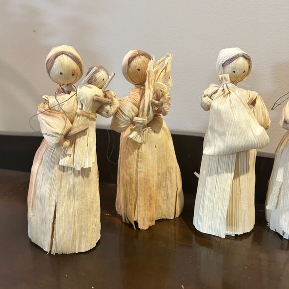 Vintage Lot of 8 Corn Husk Dolls Handmade Folk Art Thanksgiving Decor Craft Boho - Picture 6 of 7